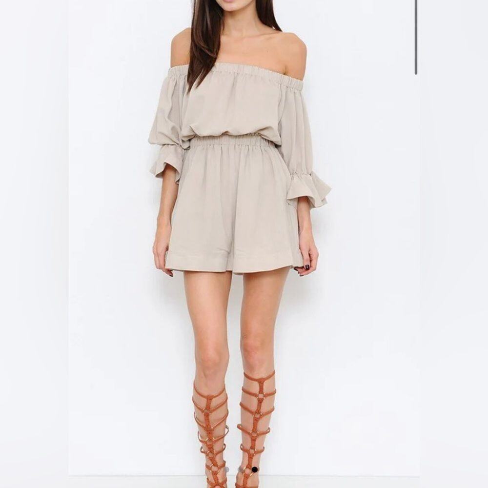 L’atiste by Amy Off Shoulder Taupe Boho Dress M